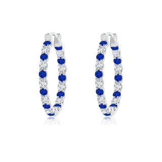 1.5mm AAAA Prong-Set Sapphire and Diamond Inside Out Hoop Earrings in White Gold