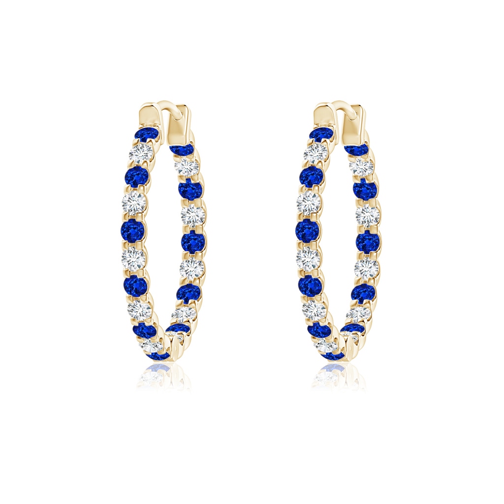 1.5mm AAAA Prong-Set Sapphire and Diamond Inside Out Hoop Earrings in Yellow Gold