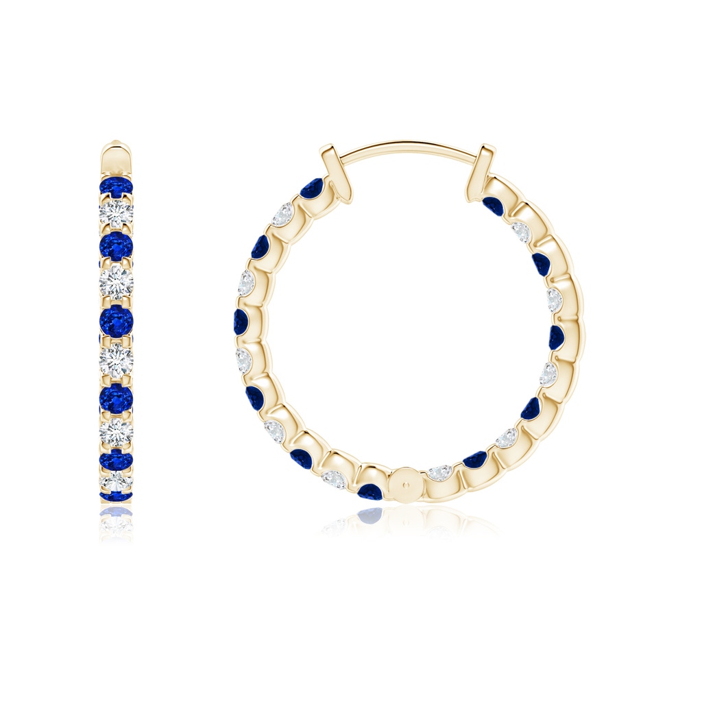 1.5mm Lab-Grown Prong-Set Sapphire and Diamond Inside Out Hoop Earrings in Yellow Gold - side 199