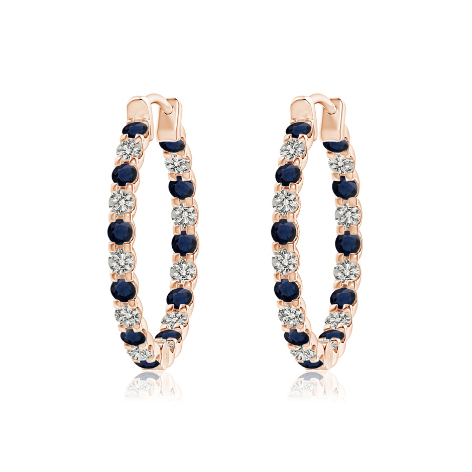 1.7mm A Prong-Set Sapphire and Diamond Inside Out Hoop Earrings in Rose Gold 