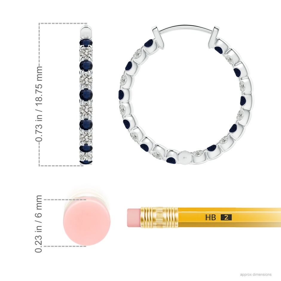 1.7mm A Prong-Set Sapphire and Diamond Inside Out Hoop Earrings in White Gold ruler