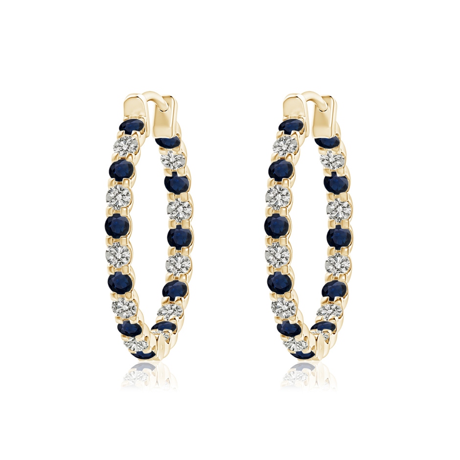 1.7mm A Prong-Set Sapphire and Diamond Inside Out Hoop Earrings in Yellow Gold 