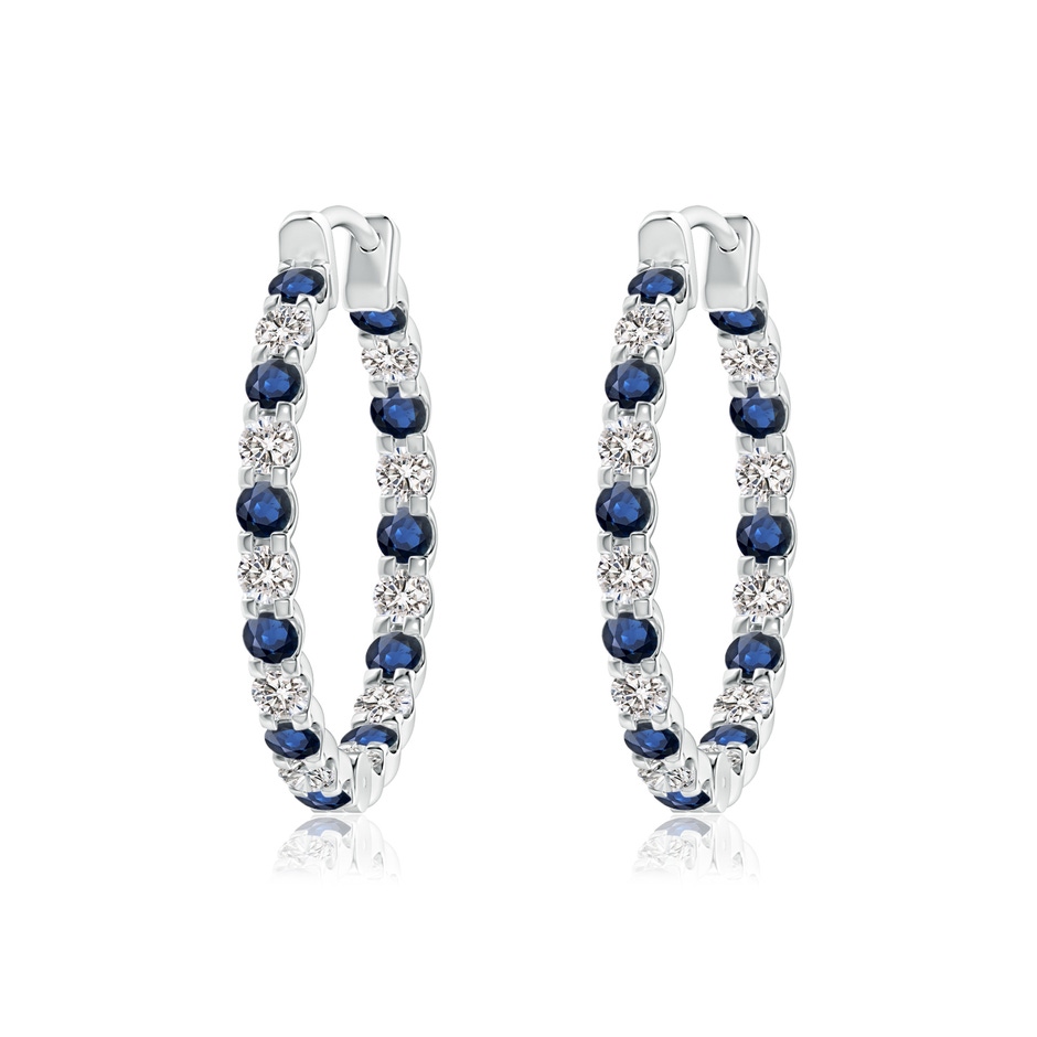 1.7mm AA Prong-Set Sapphire and Diamond Inside Out Hoop Earrings in White Gold 