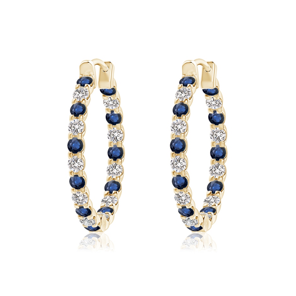 1.7mm AA Prong-Set Sapphire and Diamond Inside Out Hoop Earrings in Yellow Gold 