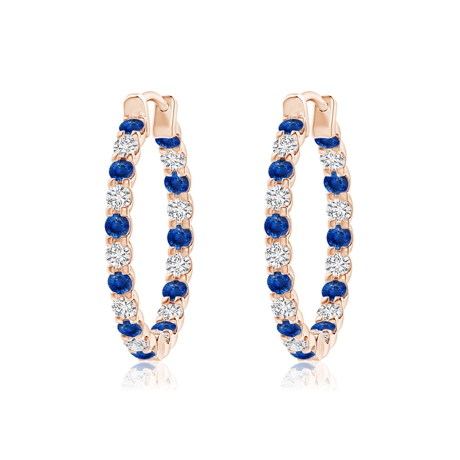 1.7mm AAA Prong-Set Sapphire and Diamond Inside Out Hoop Earrings in Rose Gold 