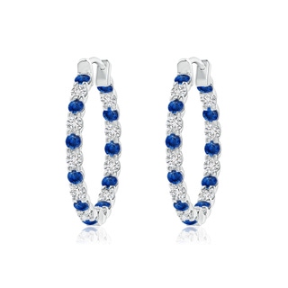 1.7mm AAA Prong-Set Sapphire and Diamond Inside Out Hoop Earrings in White Gold