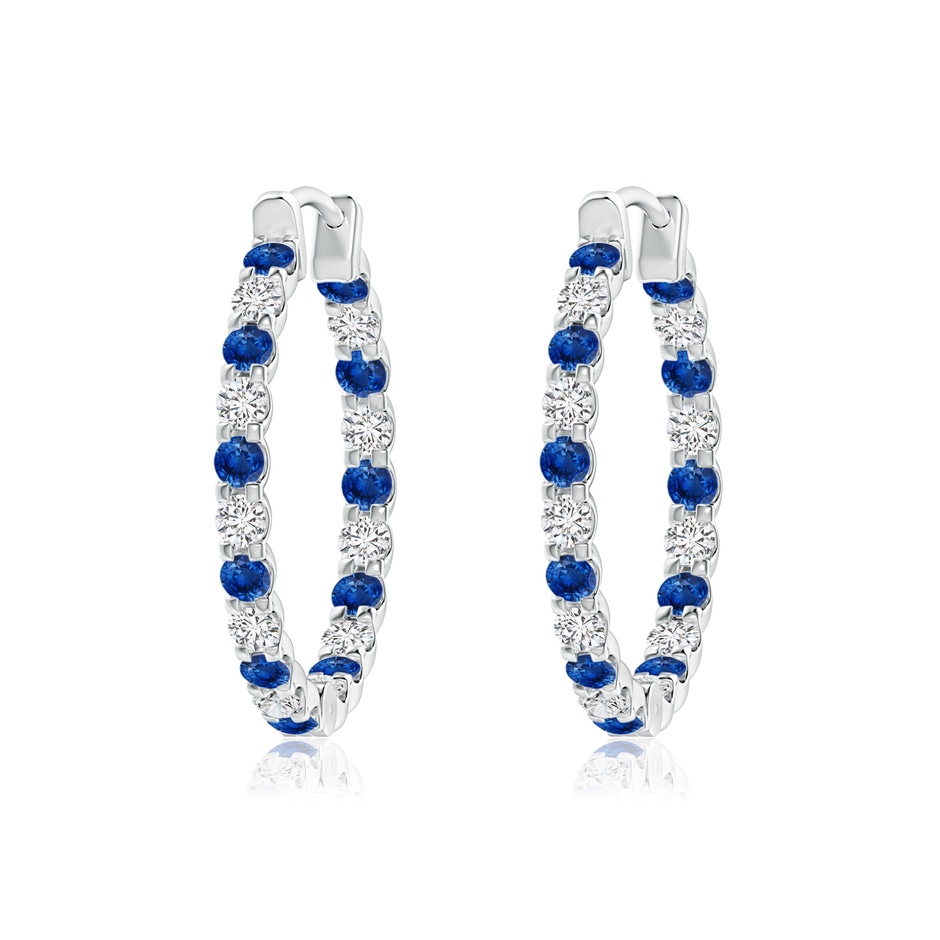 1.7mm AAA Prong-Set Sapphire and Diamond Inside Out Hoop Earrings in White Gold 