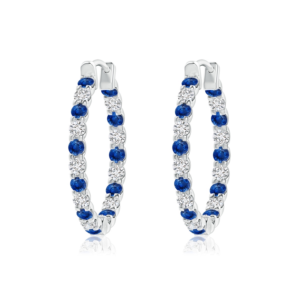 1.7mm AAA Prong-Set Sapphire and Diamond Inside Out Hoop Earrings in White Gold