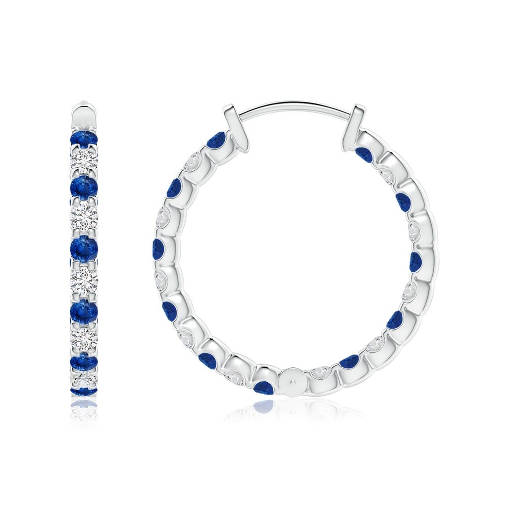 1.7mm AAA Prong-Set Sapphire and Diamond Inside Out Hoop Earrings in White Gold Side 199