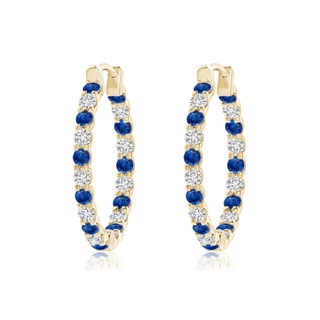 1.7mm AAA Prong-Set Sapphire and Diamond Inside Out Hoop Earrings in Yellow Gold