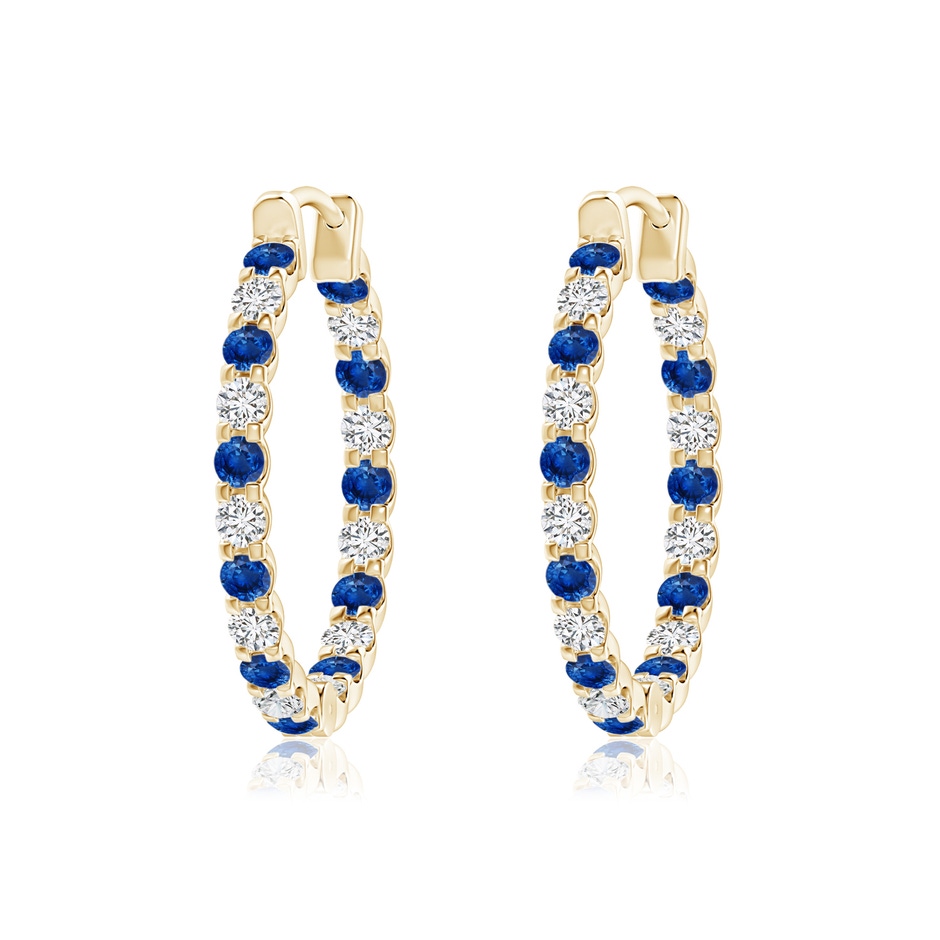 1.7mm AAA Prong-Set Sapphire and Diamond Inside Out Hoop Earrings in Yellow Gold 