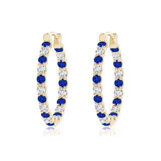 1.7mm Lab-Grown Prong-Set Sapphire and Diamond Inside Out Hoop Earrings in 10K Yellow Gold