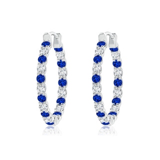 1.7mm AAAA Prong-Set Sapphire and Diamond Inside Out Hoop Earrings in 18K White Gold