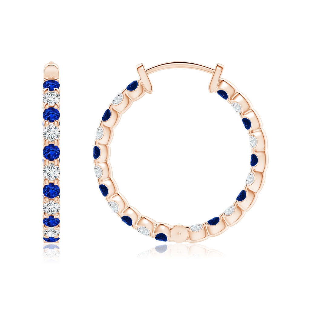 1.7mm AAAA Prong-Set Sapphire and Diamond Inside Out Hoop Earrings in Rose Gold Side 199