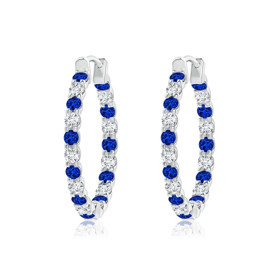 1.7mm Lab-Grown Prong-Set Sapphire and Diamond Inside Out Hoop Earrings in White Gold 