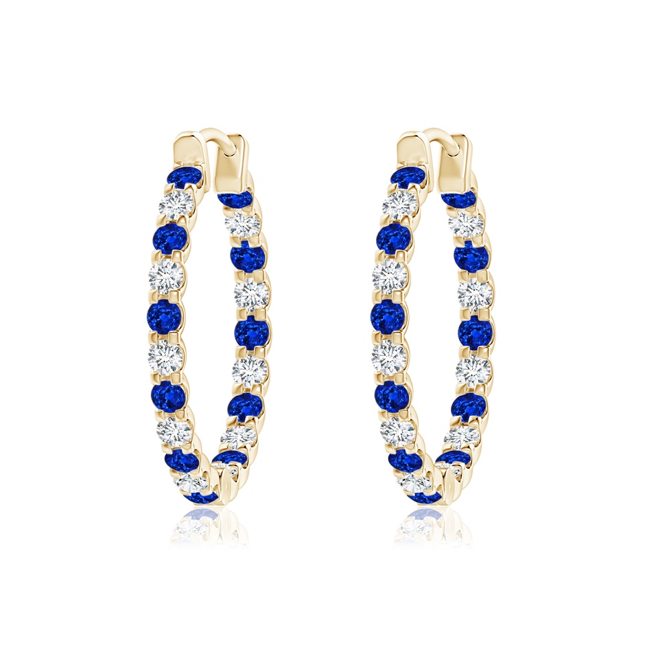 1.7mm AAAA Prong-Set Sapphire and Diamond Inside Out Hoop Earrings in Yellow Gold 
