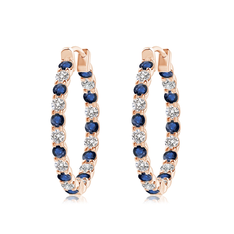 2.5mm AA Prong-Set Sapphire and Diamond Inside Out Hoop Earrings in Rose Gold 