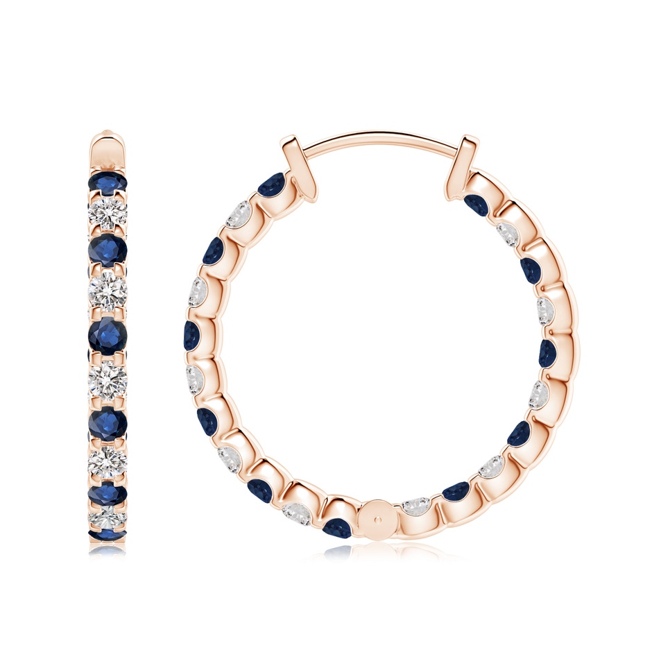 2.5mm AA Prong-Set Sapphire and Diamond Inside Out Hoop Earrings in Rose Gold side 199