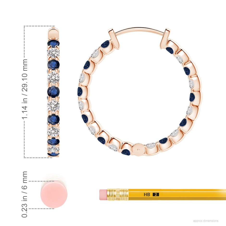 2.5mm AA Prong-Set Sapphire and Diamond Inside Out Hoop Earrings in Rose Gold ruler