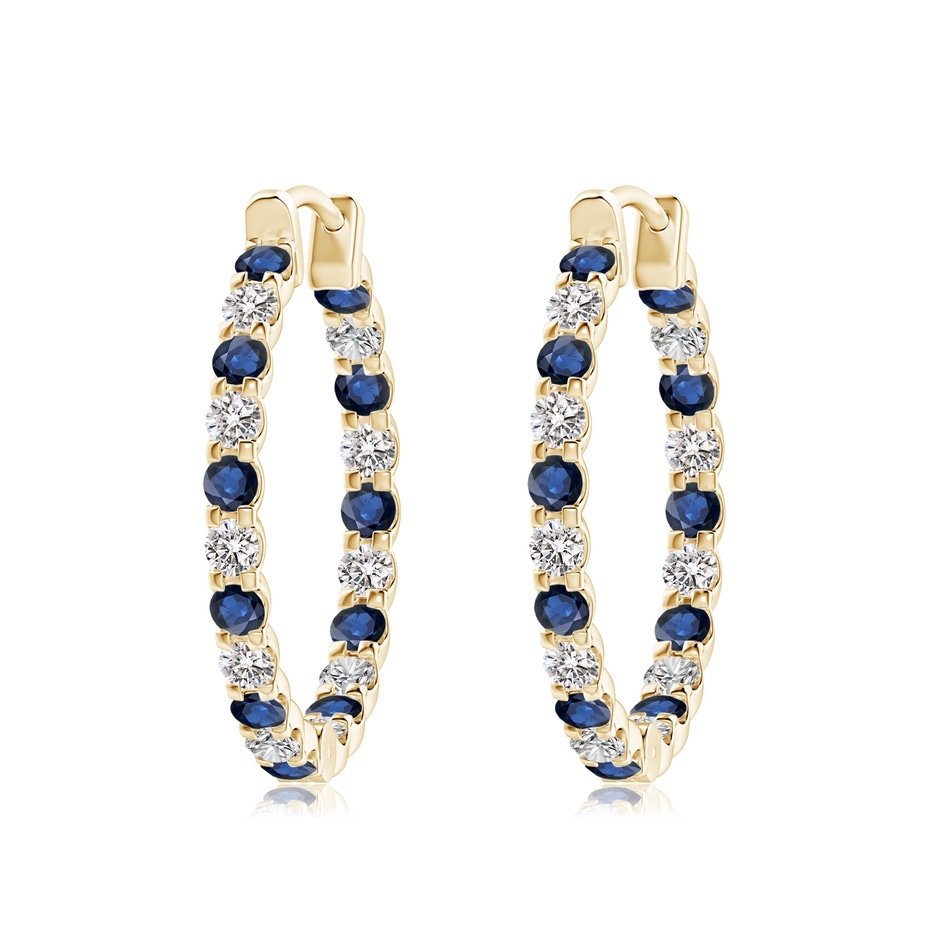 2.5mm AA Prong-Set Sapphire and Diamond Inside Out Hoop Earrings in Yellow Gold 