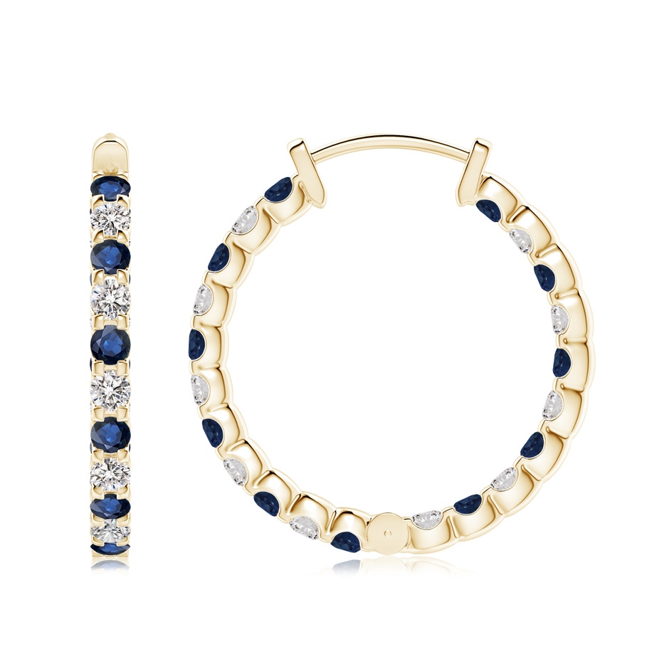 2.5mm AA Prong-Set Sapphire and Diamond Inside Out Hoop Earrings in Yellow Gold side 199