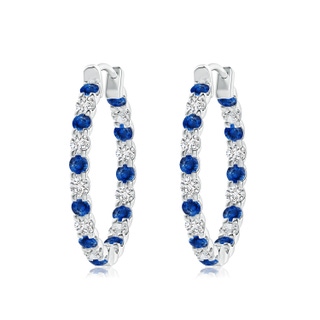 2.5mm AAA Prong-Set Sapphire and Diamond Inside Out Hoop Earrings in P950 Platinum