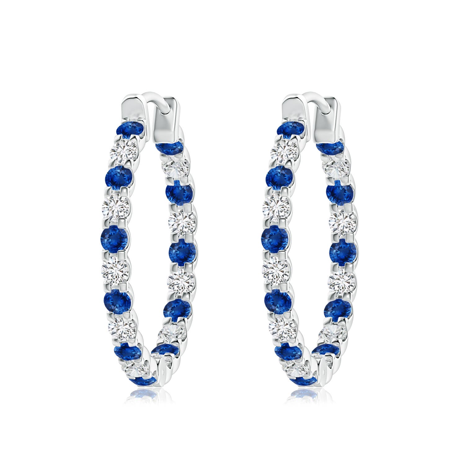 2.5mm AAA Prong-Set Sapphire and Diamond Inside Out Hoop Earrings in White Gold