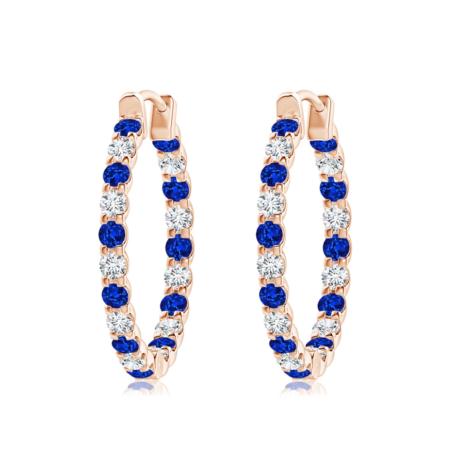 2.5mm AAAA Prong-Set Sapphire and Diamond Inside Out Hoop Earrings in 18K Rose Gold 