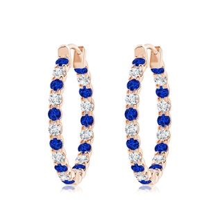 2.5mm AAAA Prong-Set Sapphire and Diamond Inside Out Hoop Earrings in 9K Rose Gold
