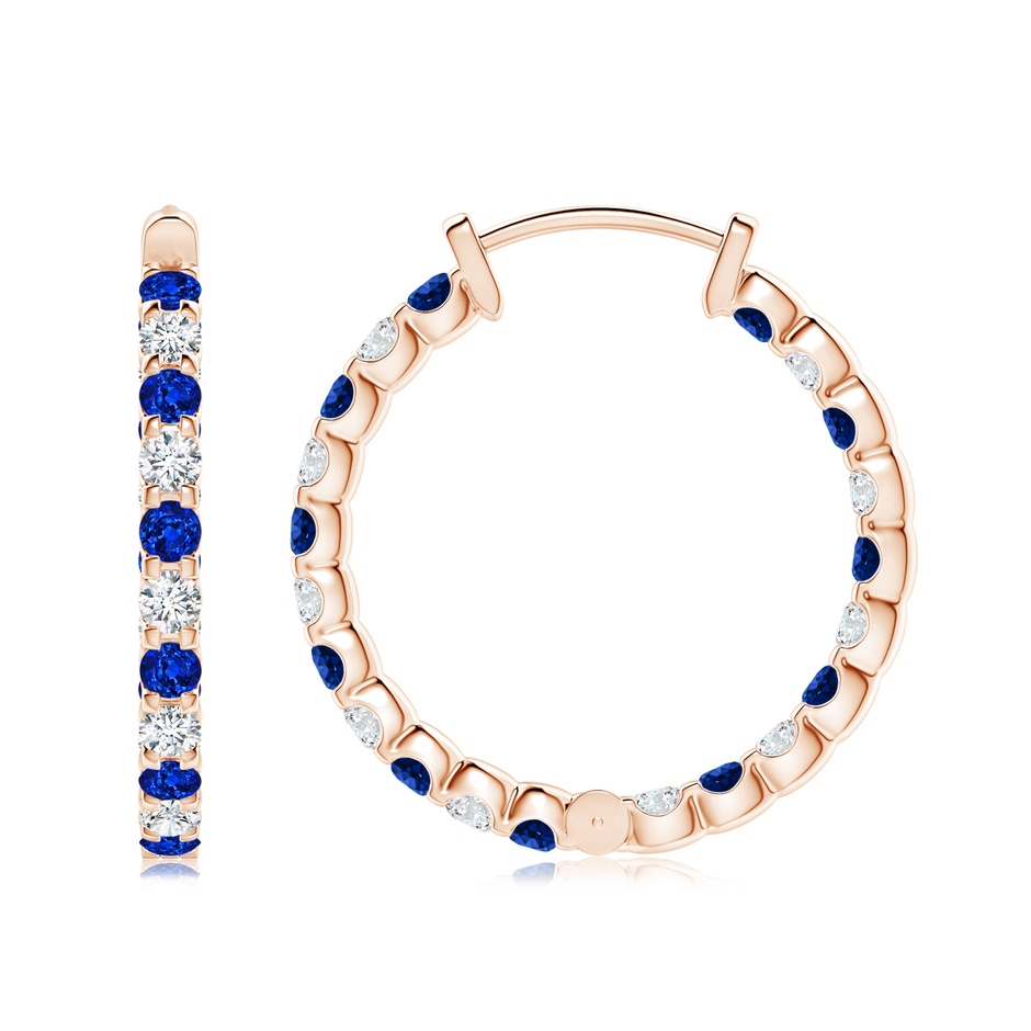 2.5mm Lab-Grown Prong-Set Sapphire and Diamond Inside Out Hoop Earrings in Rose Gold side 199