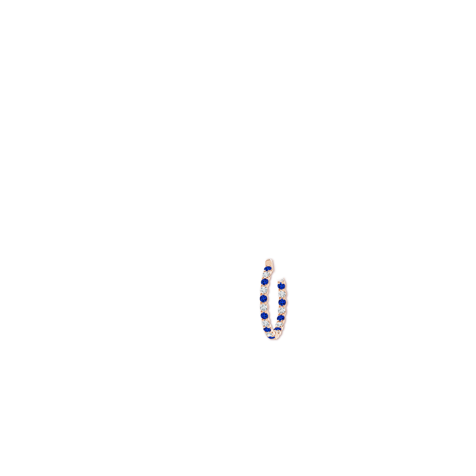 2.5mm Lab-Grown Prong-Set Sapphire and Diamond Inside Out Hoop Earrings in Rose Gold ear