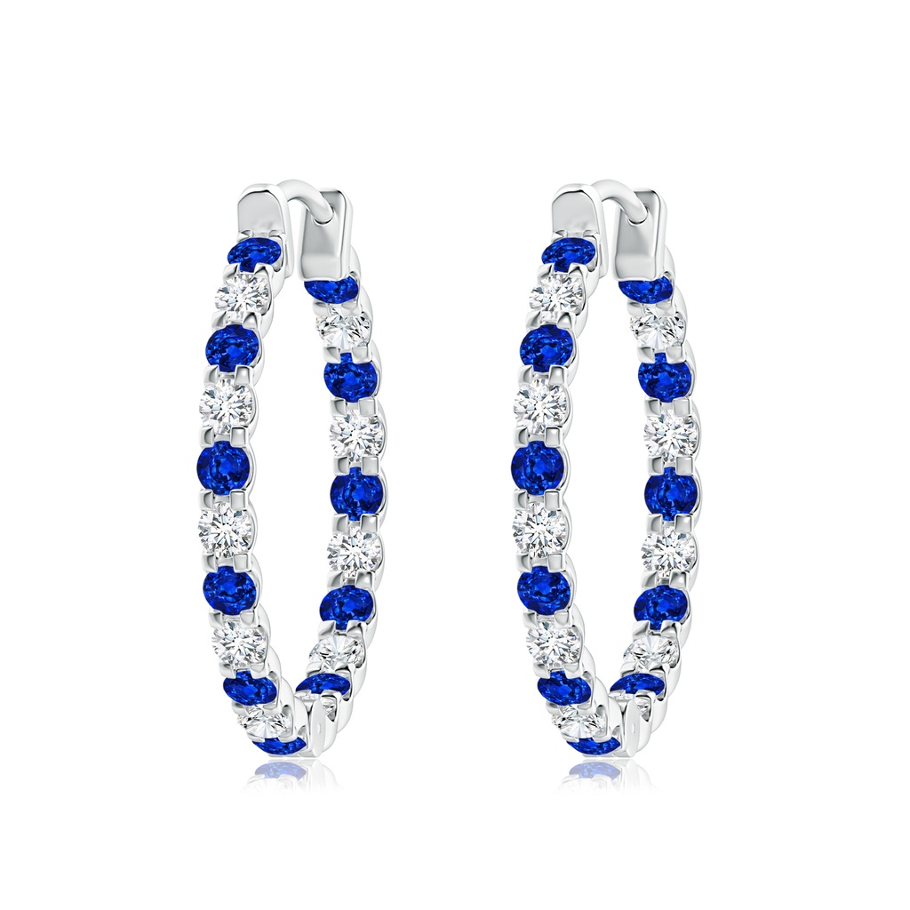 2.5mm Lab-Grown Prong-Set Sapphire and Diamond Inside Out Hoop Earrings in White Gold