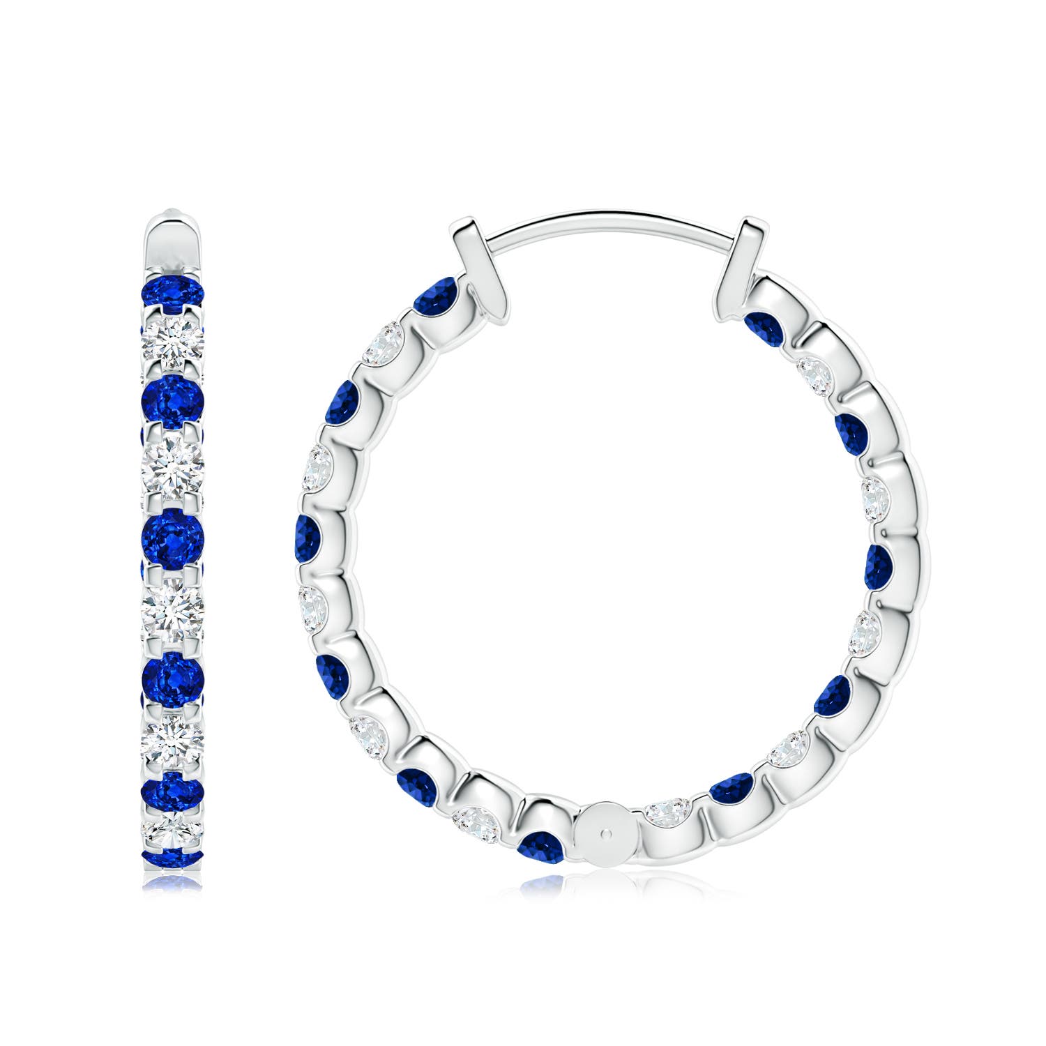 2.5mm AAAA Prong-Set Sapphire and Diamond Inside Out Hoop Earrings in White Gold - side 3