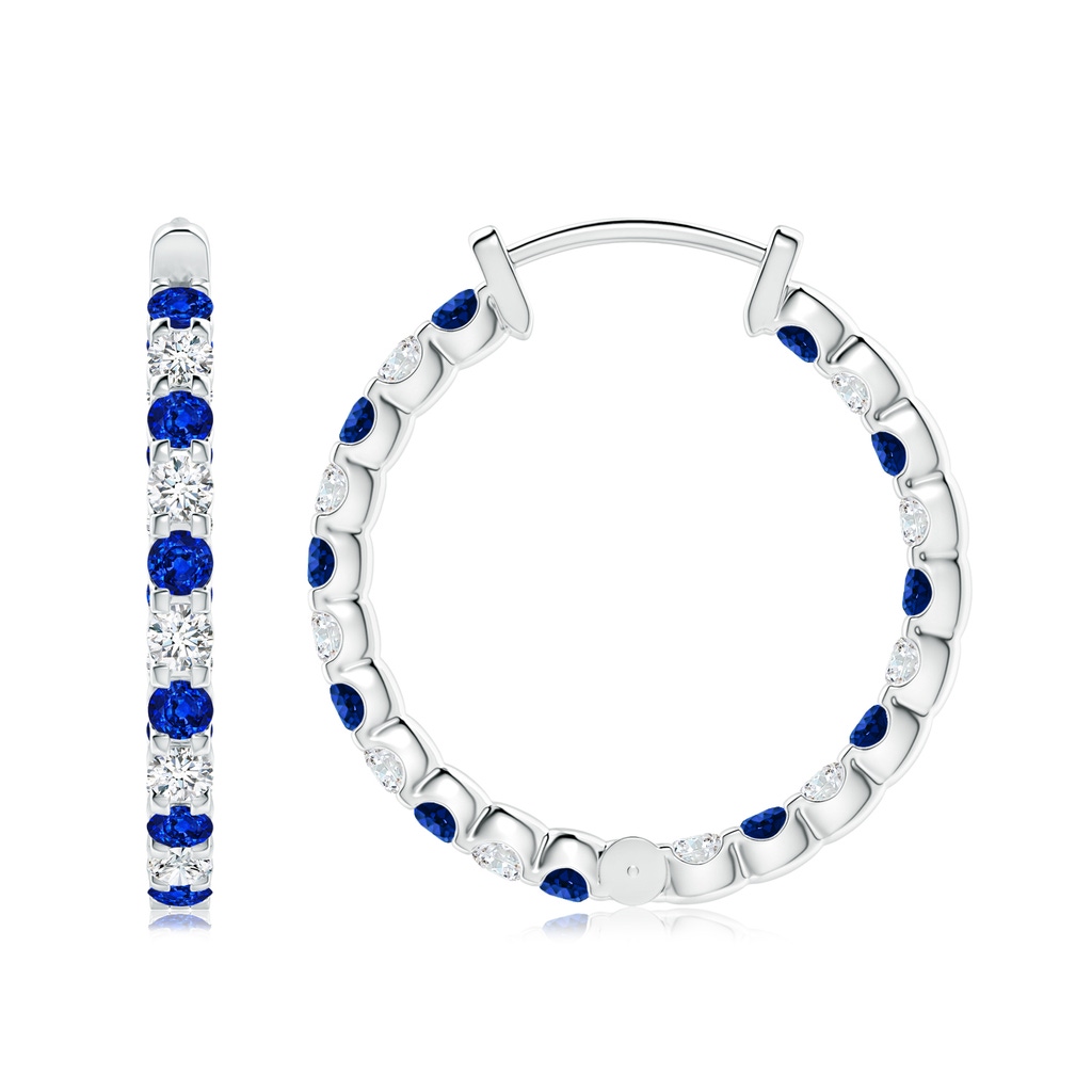 2.5mm Lab-Grown Prong-Set Sapphire and Diamond Inside Out Hoop Earrings in White Gold - side 199
