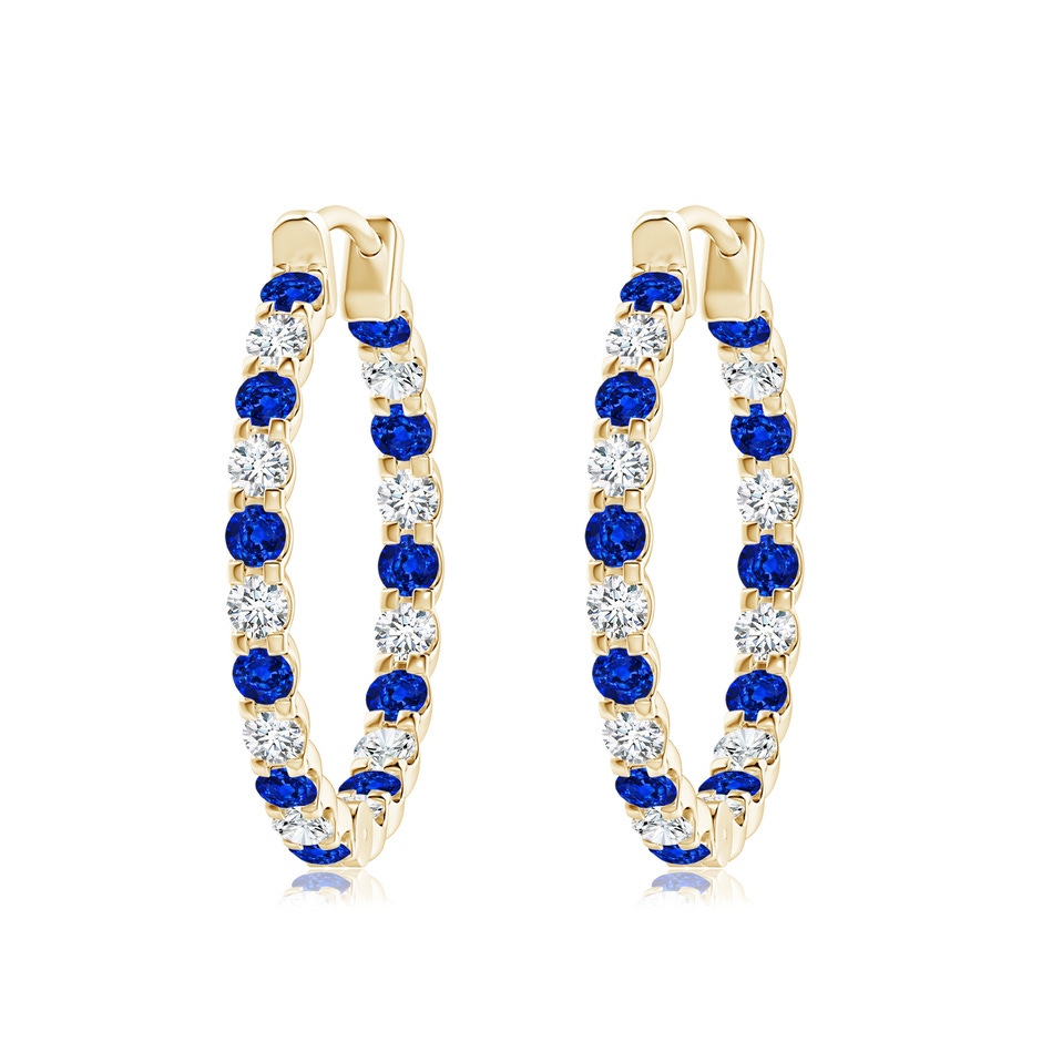 2.5mm AAAA Prong-Set Sapphire and Diamond Inside Out Hoop Earrings in Yellow Gold 