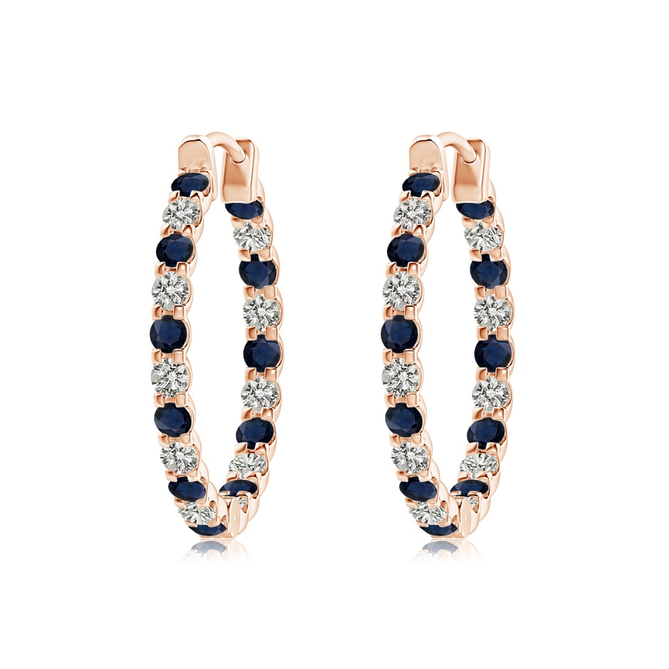 2mm A Prong-Set Sapphire and Diamond Inside Out Hoop Earrings in Rose Gold 