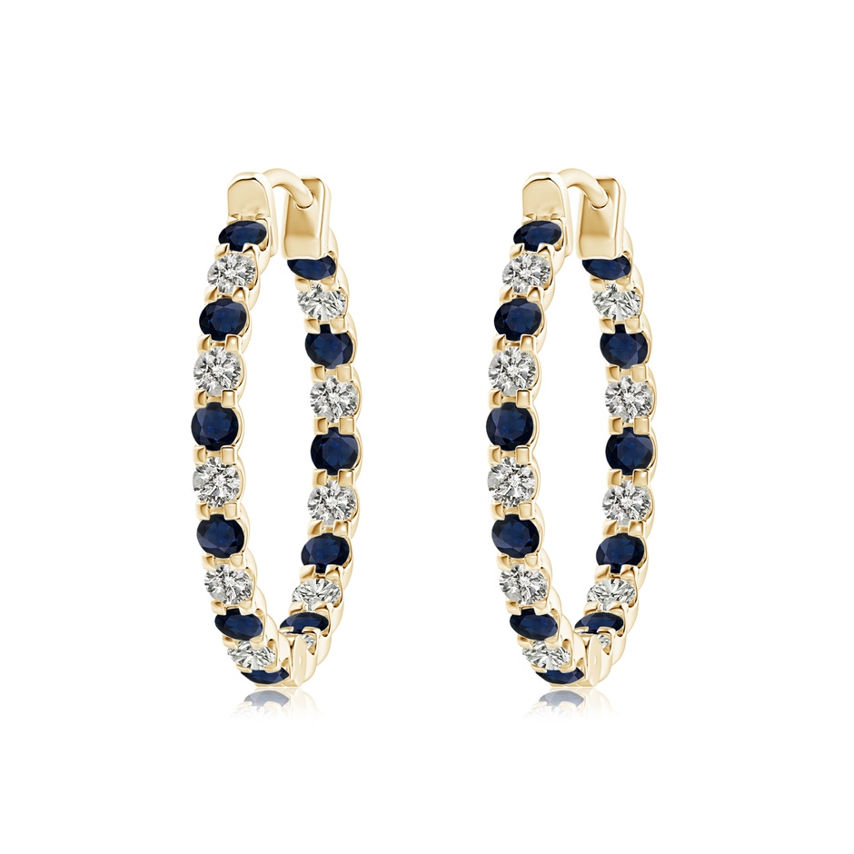 2mm A Prong-Set Sapphire and Diamond Inside Out Hoop Earrings in Yellow Gold 