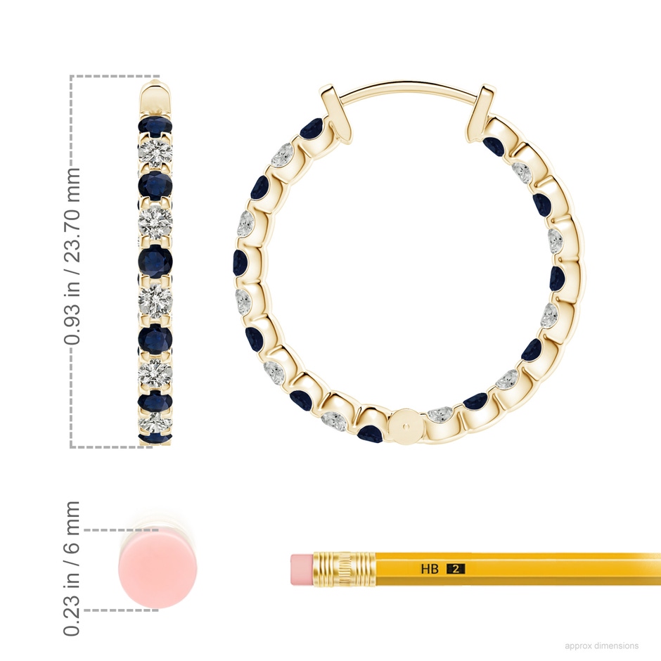 2mm A Prong-Set Sapphire and Diamond Inside Out Hoop Earrings in Yellow Gold ruler