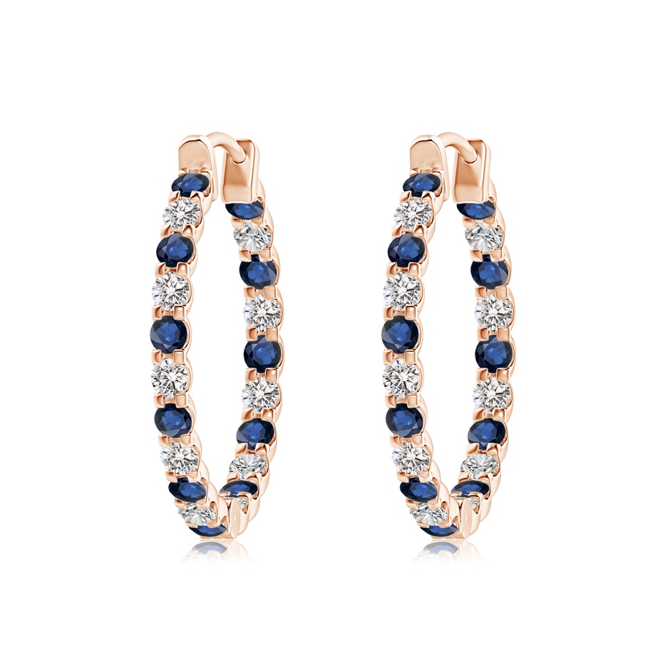 2mm AA Prong-Set Sapphire and Diamond Inside Out Hoop Earrings in Rose Gold 