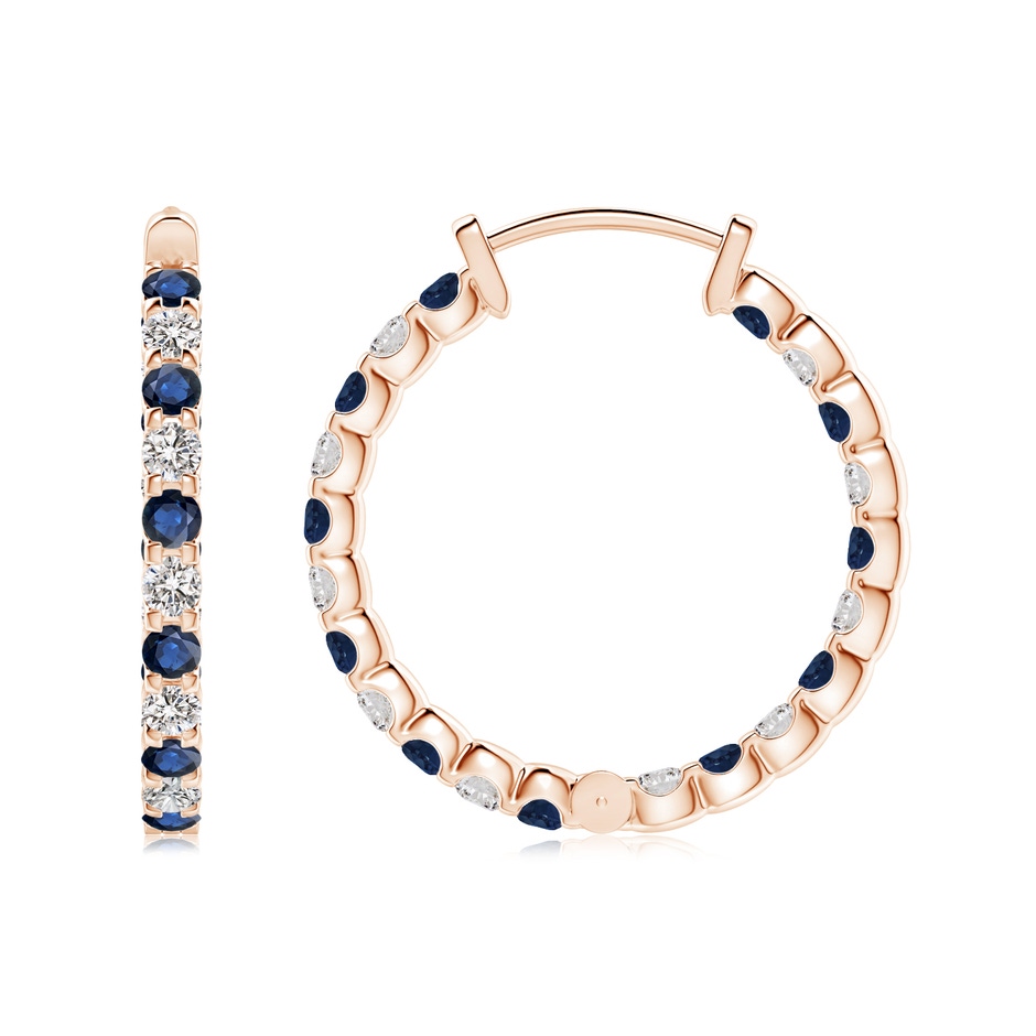 2mm AA Prong-Set Sapphire and Diamond Inside Out Hoop Earrings in Rose Gold side 199