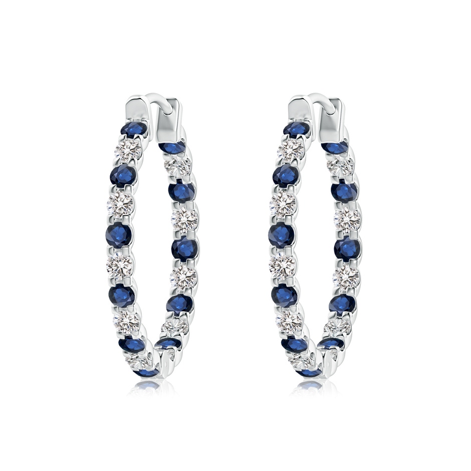 2mm AA Prong-Set Sapphire and Diamond Inside Out Hoop Earrings in White Gold 