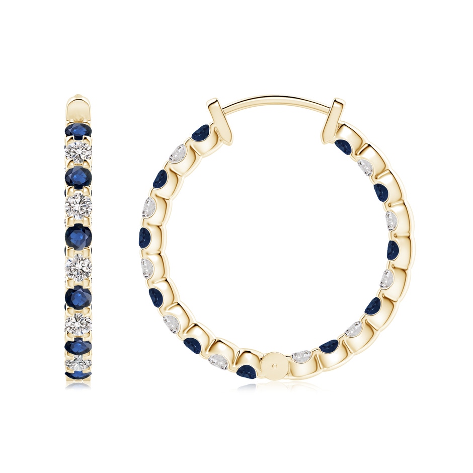 2mm AA Prong-Set Sapphire and Diamond Inside Out Hoop Earrings in Yellow Gold side 199