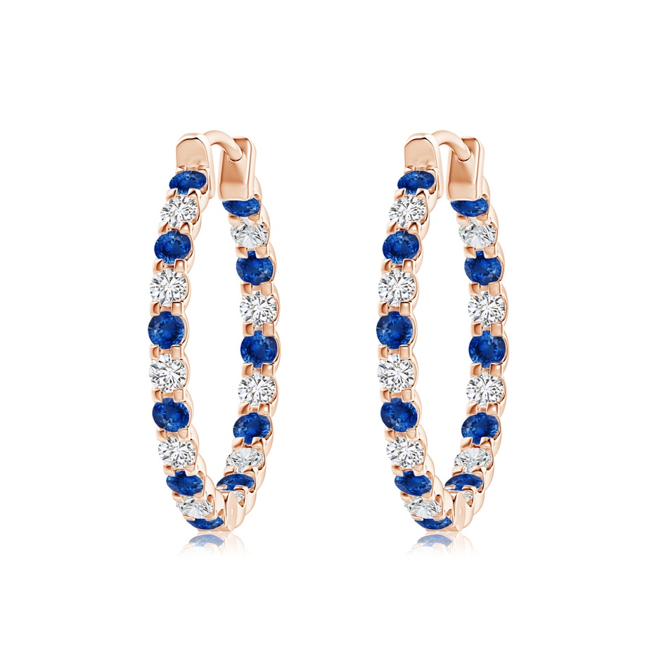2mm AAA Prong-Set Sapphire and Diamond Inside Out Hoop Earrings in Rose Gold 