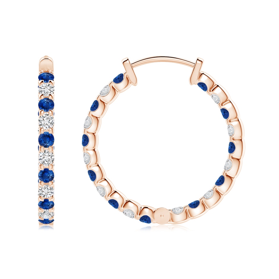 2mm AAA Prong-Set Sapphire and Diamond Inside Out Hoop Earrings in Rose Gold side 199