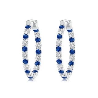 2mm AAA Prong-Set Sapphire and Diamond Inside Out Hoop Earrings in White Gold