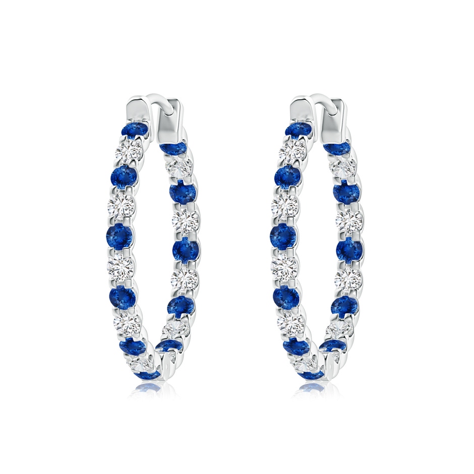 2mm AAA Prong-Set Sapphire and Diamond Inside Out Hoop Earrings in White Gold 