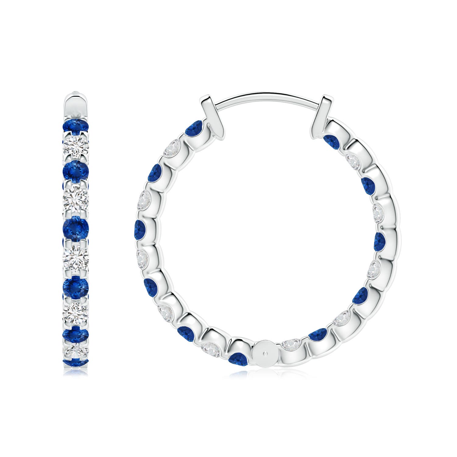 2mm AAA Prong-Set Sapphire and Diamond Inside Out Hoop Earrings in White Gold