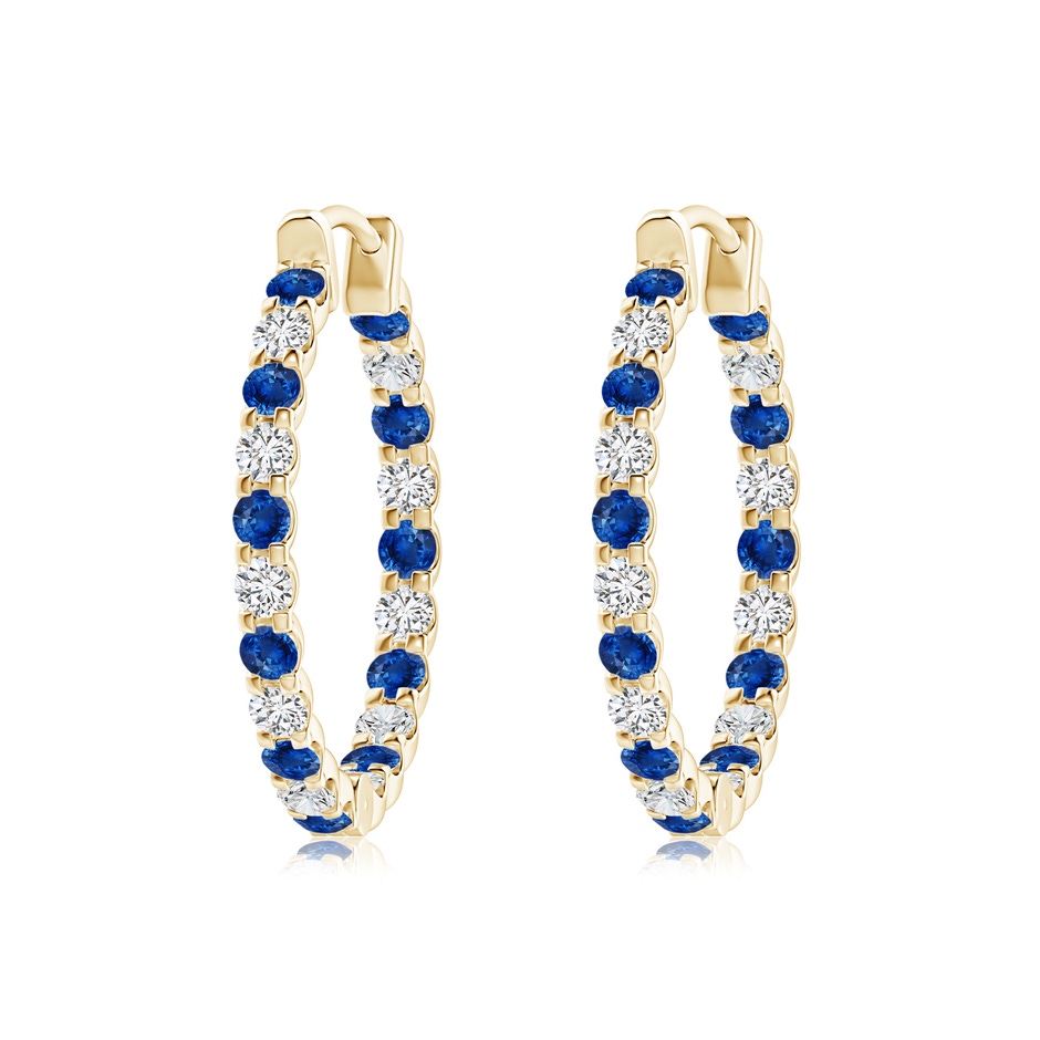 2mm AAA Prong-Set Sapphire and Diamond Inside Out Hoop Earrings in Yellow Gold 