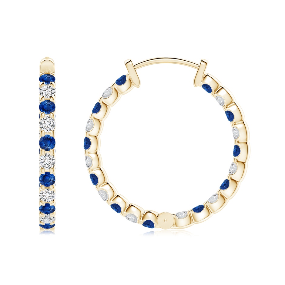 2mm AAA Prong-Set Sapphire and Diamond Inside Out Hoop Earrings in Yellow Gold side 199