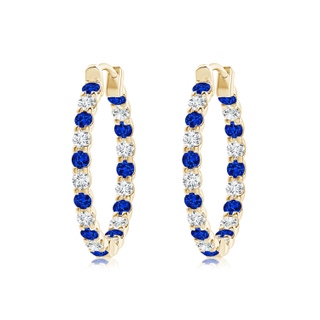 2mm Lab-Grown Prong-Set Sapphire and Diamond Inside Out Hoop Earrings in 10K Yellow Gold